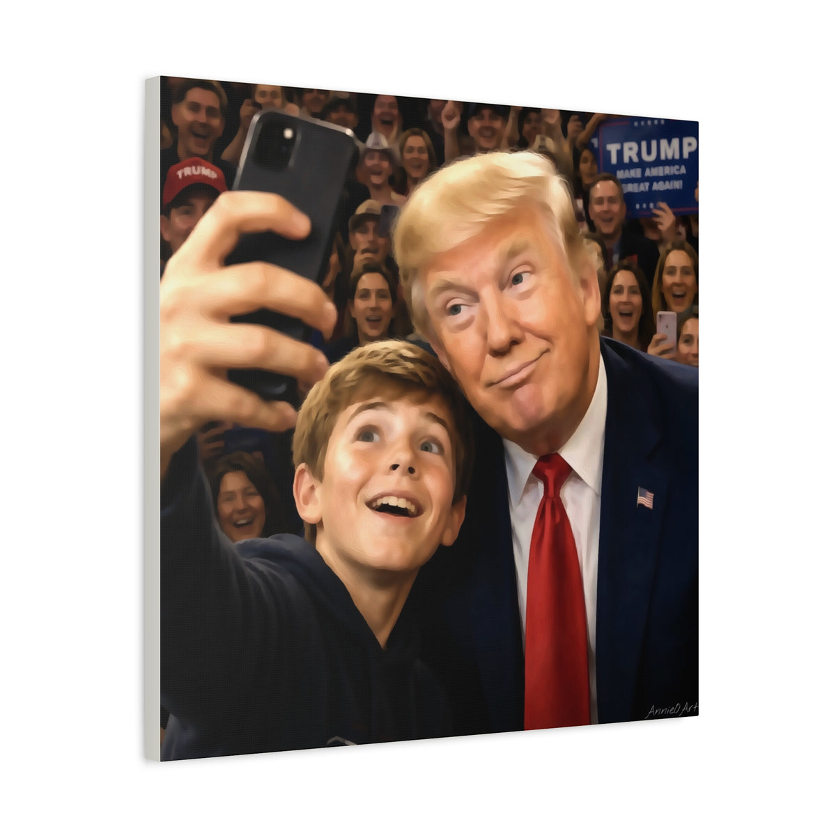 Trump Rally Canvas Wall Art — President Selfie Print on Stretched Matte Canvas