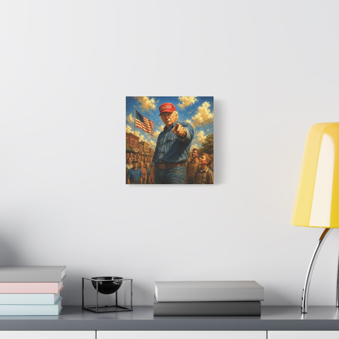 Trump Patriotic Pointing Portrait Canvas (1776-2026 Hat)