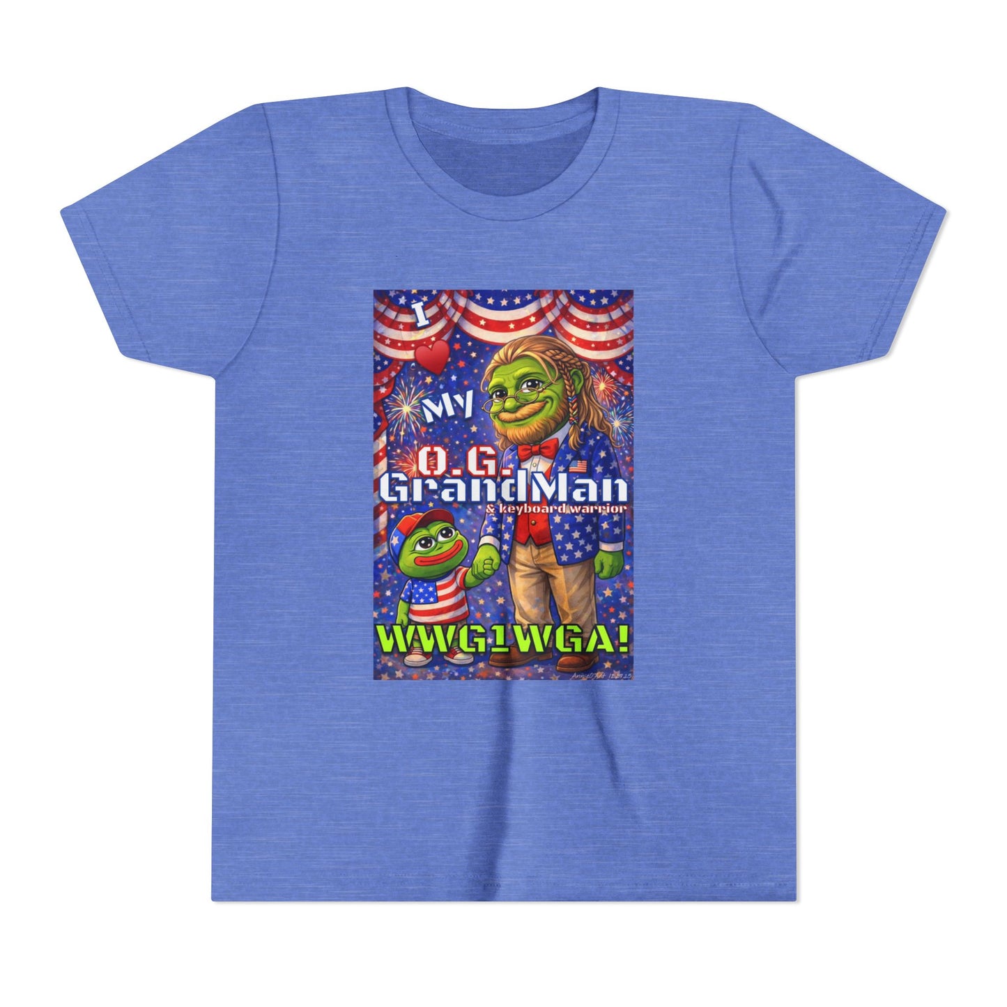 GrandMan/Grandpa Keyboard Warriors for your Littles - “I ♥️ My O.G. GrandMan" Patriotic Pepe WWG1WGA Kids T-Shirt