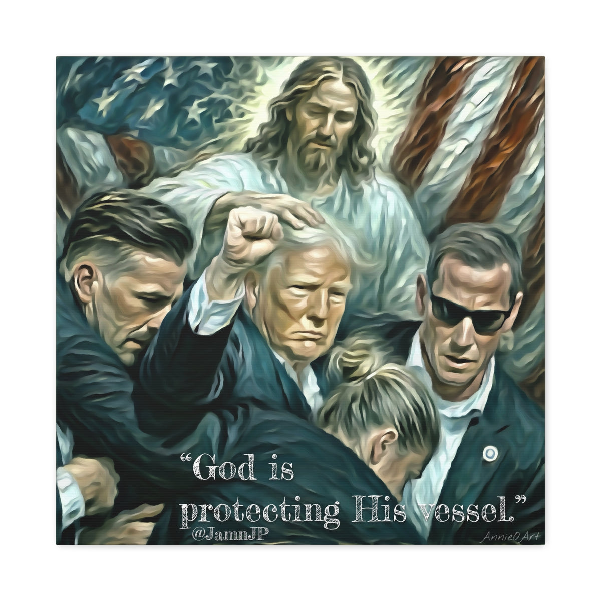 Jesus Blessing Trump— Patriotic Canvas Art — "God Is Protecting His Vessel"