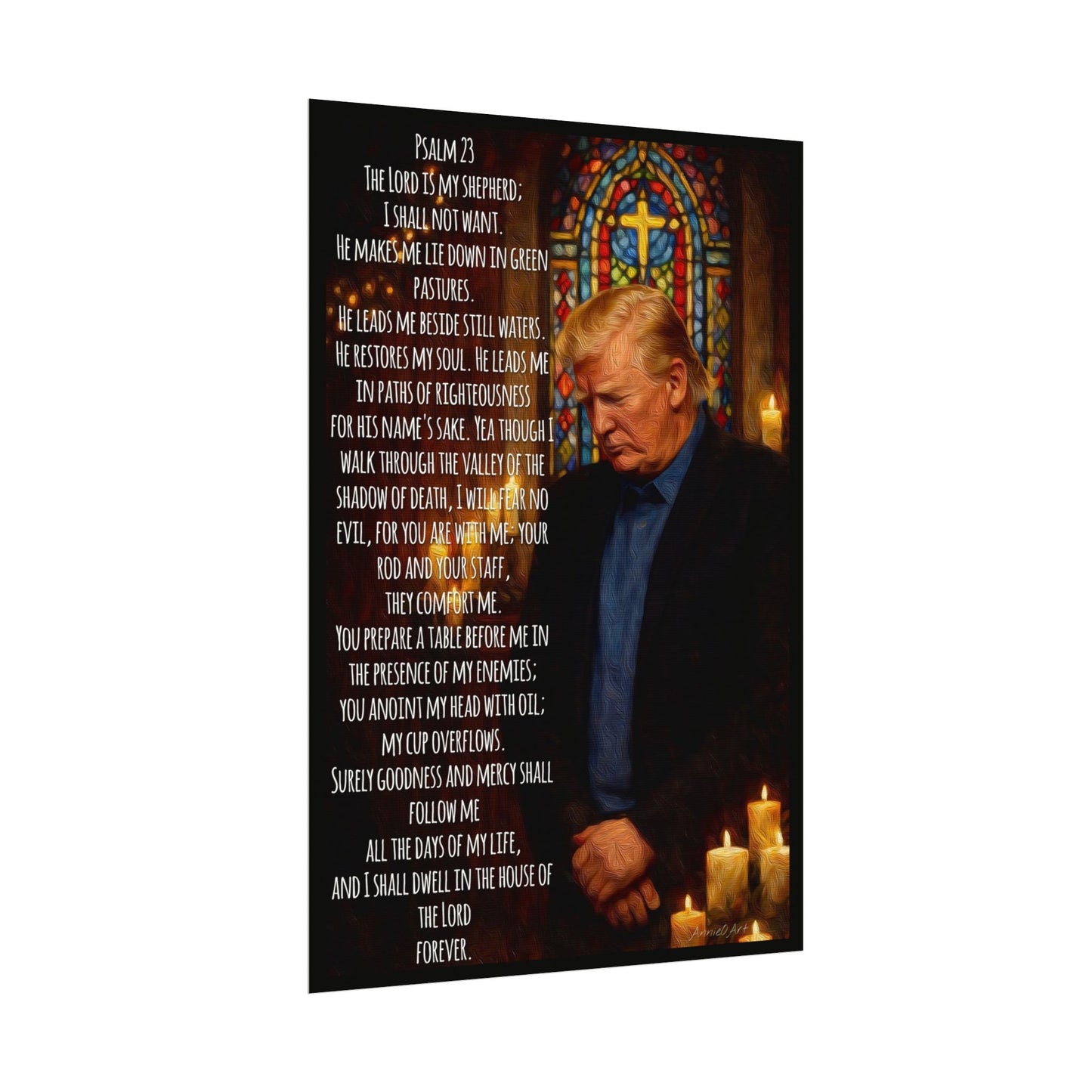 Psalm 23 Trump Poster — Textured Watercolor Matte Religious Wall Art