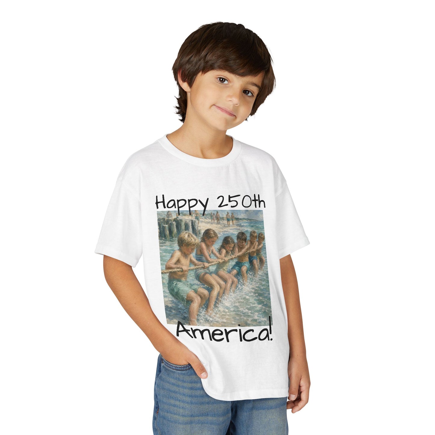Youth Tee — "Happy 250th America!" Vintage Summer Beach Kids T‑Shirt