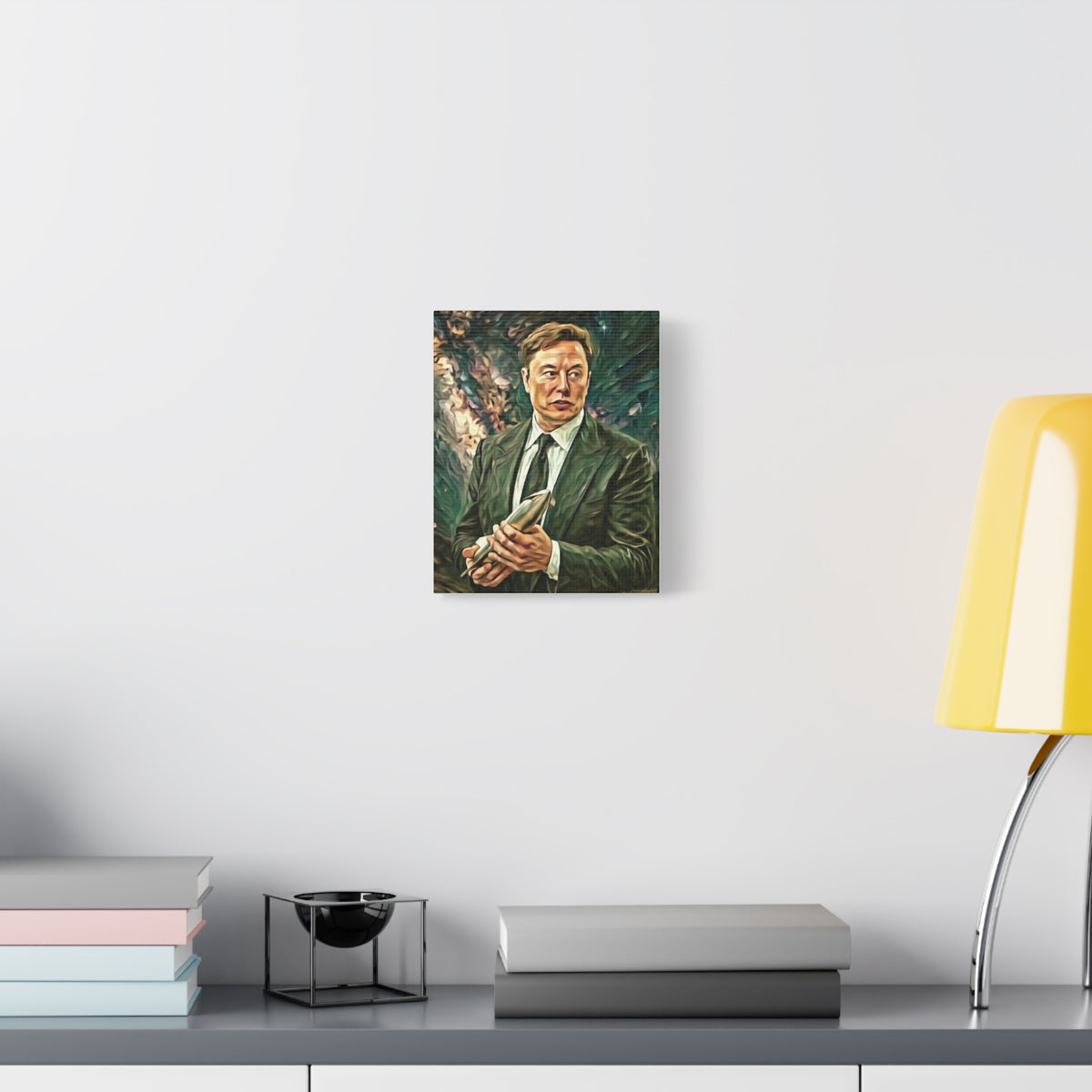 Elon Musk Holding Rocket, Oil-Paint Effect Canvas