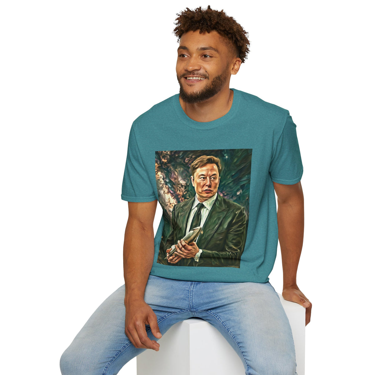 Elon Musk with Rocket— Graphic T-Shirt