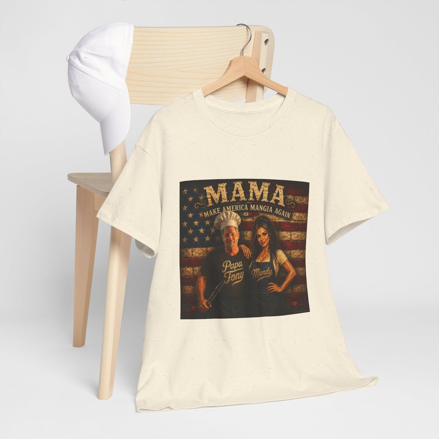CUSTOM for MANDY—Mama Pizza Team T-Shirt — Retro American Flag Pizza Chef Graphic Tee
