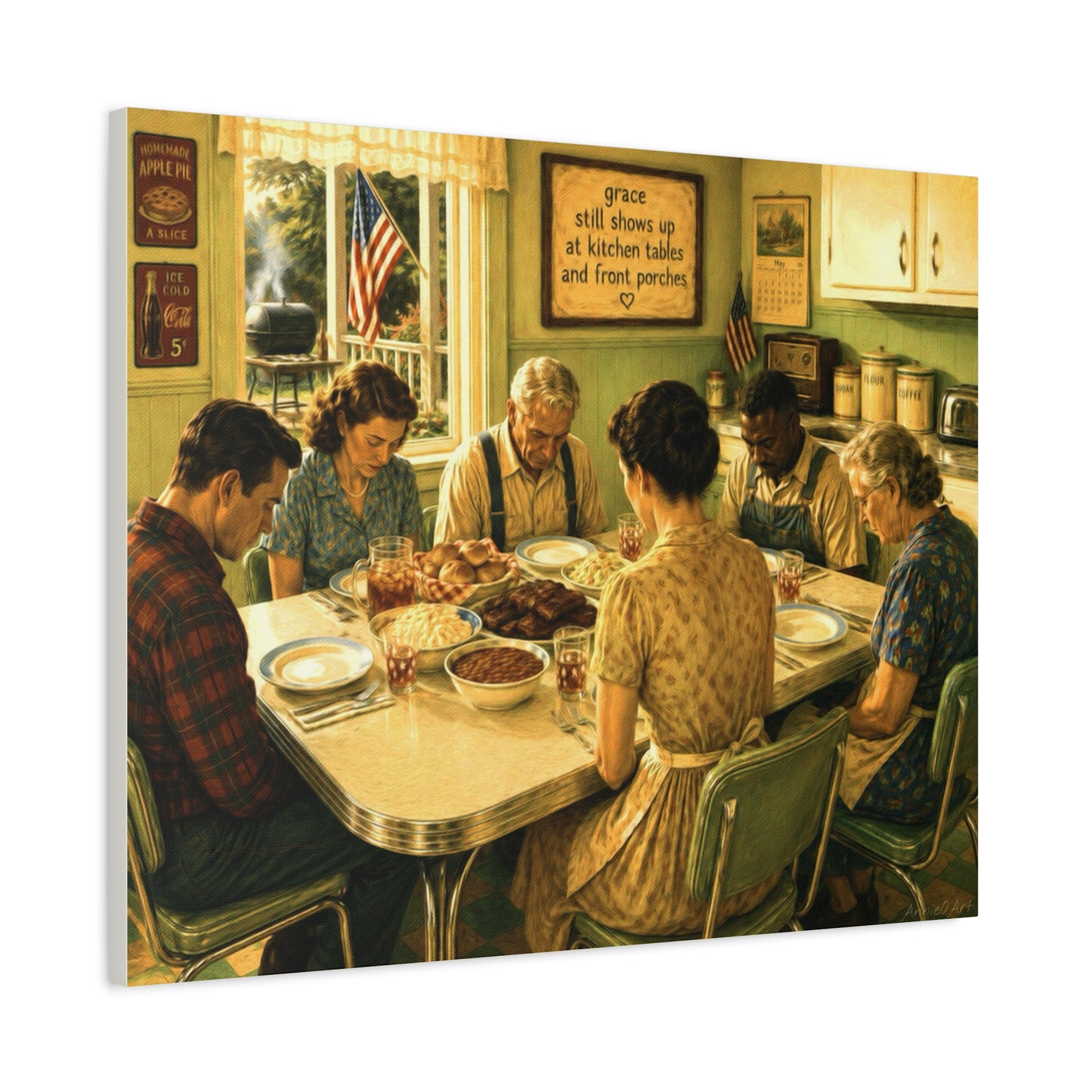 Vintage ‘Giving Thanks’ Family Prayer Canvas Wall Art