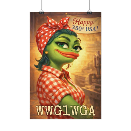 WWG1WGA 250th Rosie as Pepe— Vintage-Style 'WWG1WGA' Textured Watercolor Matte Print Poster