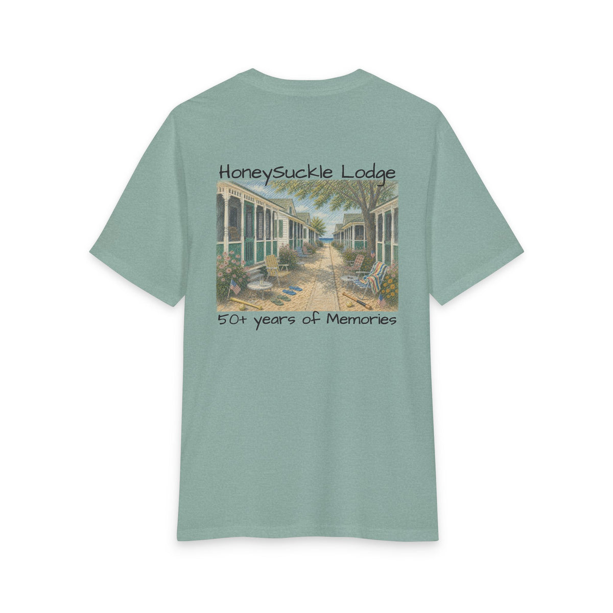Vintage Americana Distressed Tee – "Happy 250th America!" Honeysuckle Lodge Souvenir T-Shirt