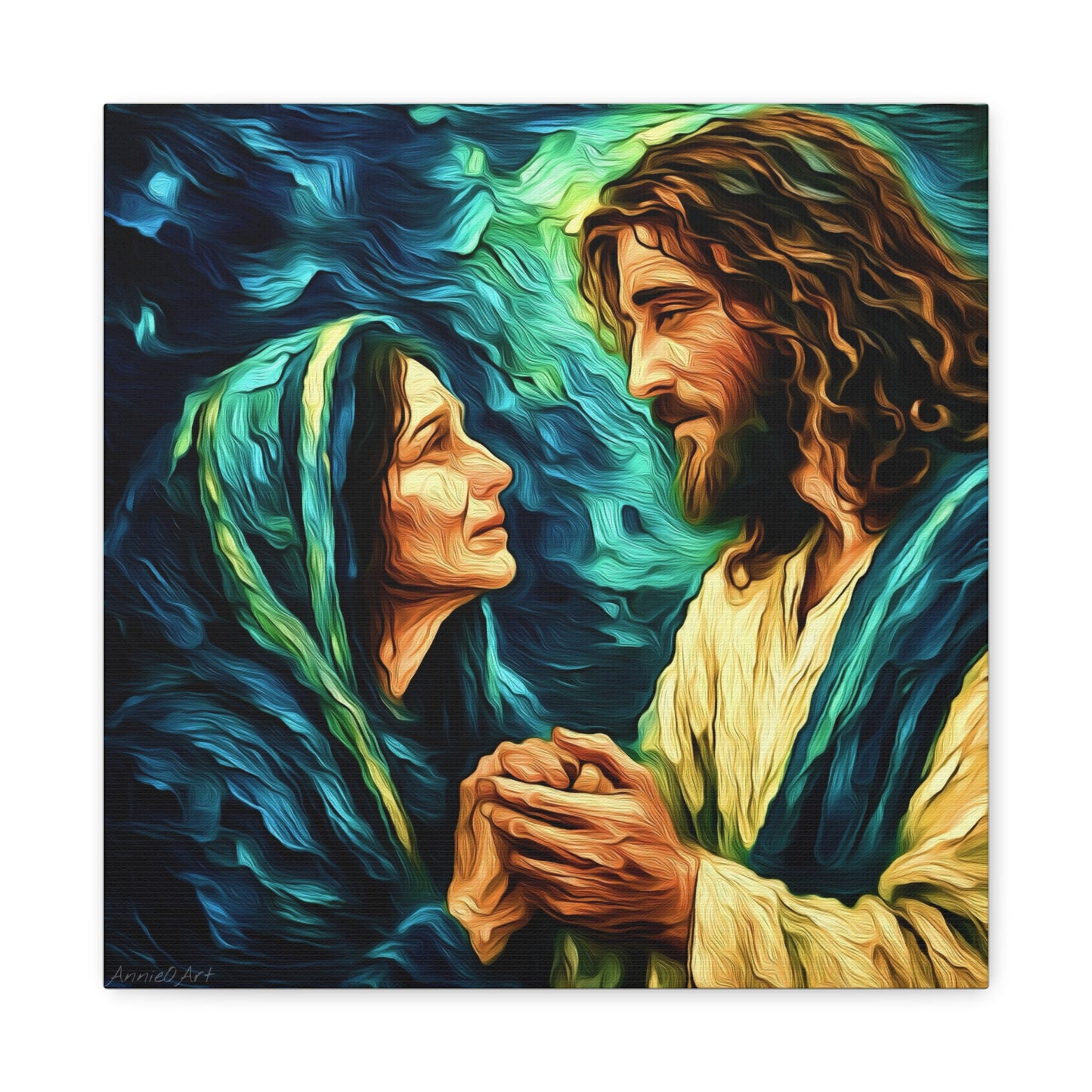 Jesus Comforting Mother Mary—Matte Canvas Wall Art