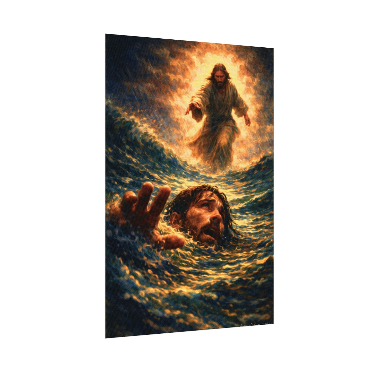 Jesus saving Peter Painting— Poster