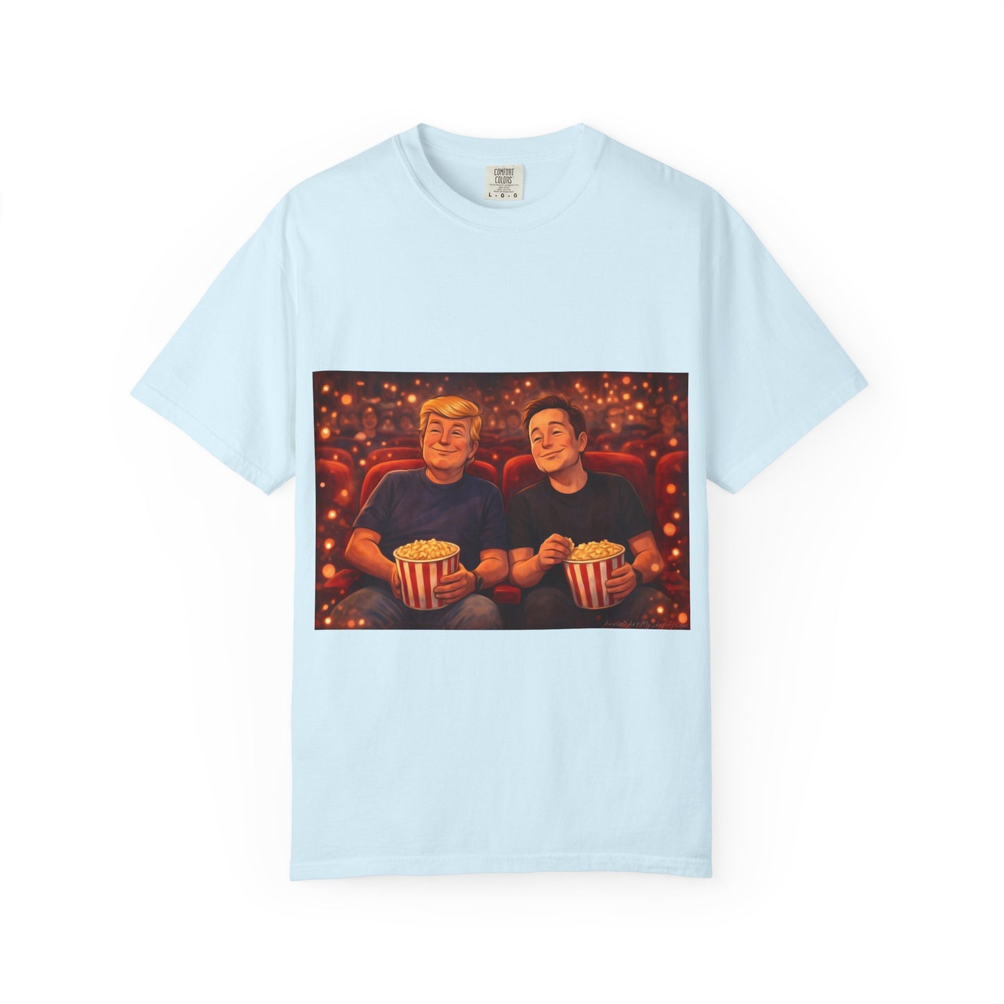 Trump & Elon—Movie Night Popcorn Tee — Cozy Cinematic Graphic T-Shirt