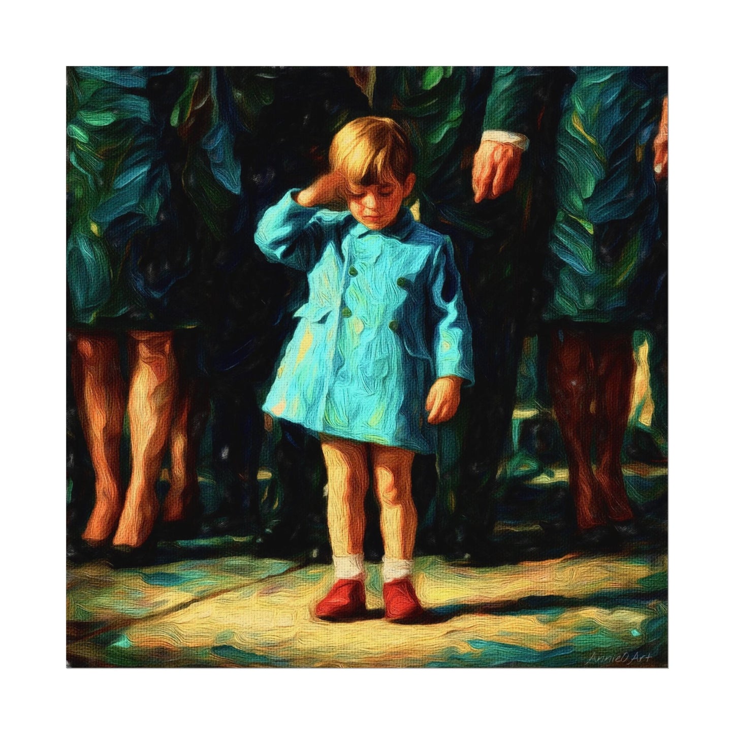 JFK Jr. ‘The Salute’—Textured Vintage Child in Blue Coat Art Print Poster