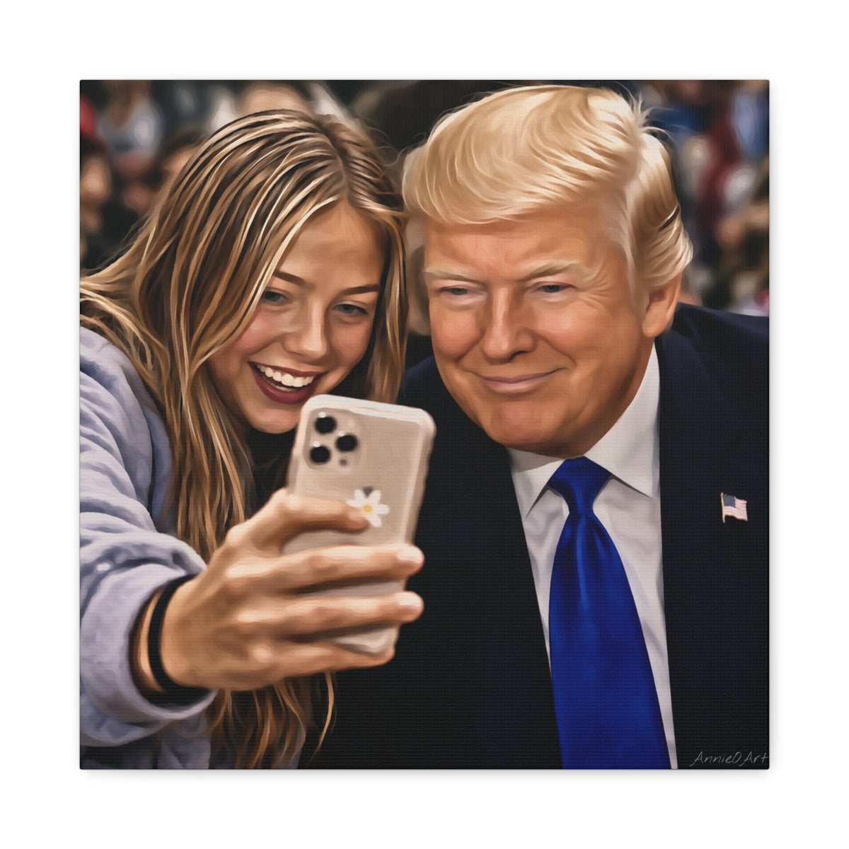 Trump Figure Selfie Matte Canvas Print