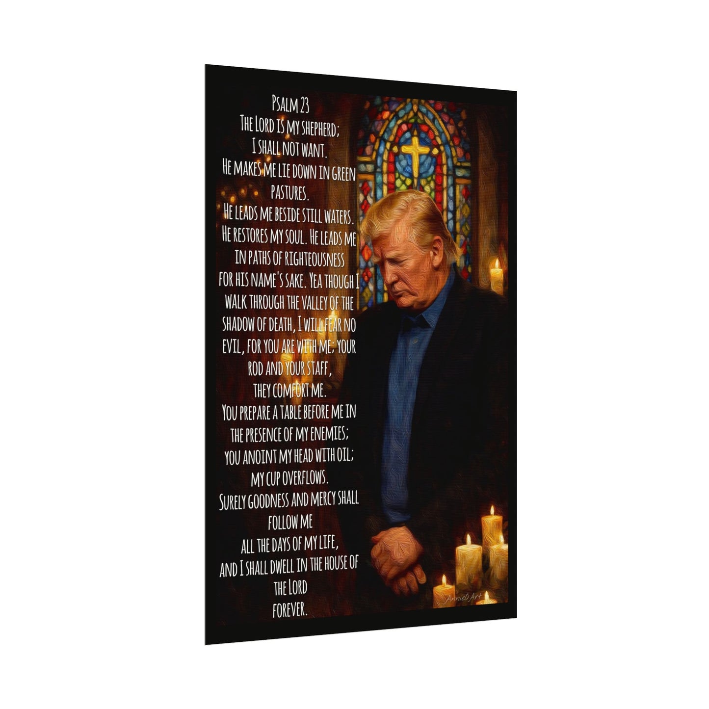 Psalm 23 Trump Poster — Textured Watercolor Matte Religious Wall Art