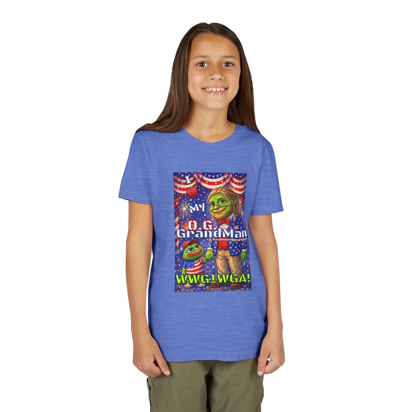 GrandMan/Grandpa Keyboard Warriors for your Littles - “I ♥️ My O.G. GrandMan" Patriotic Pepe WWG1WGA Kids T-Shirt