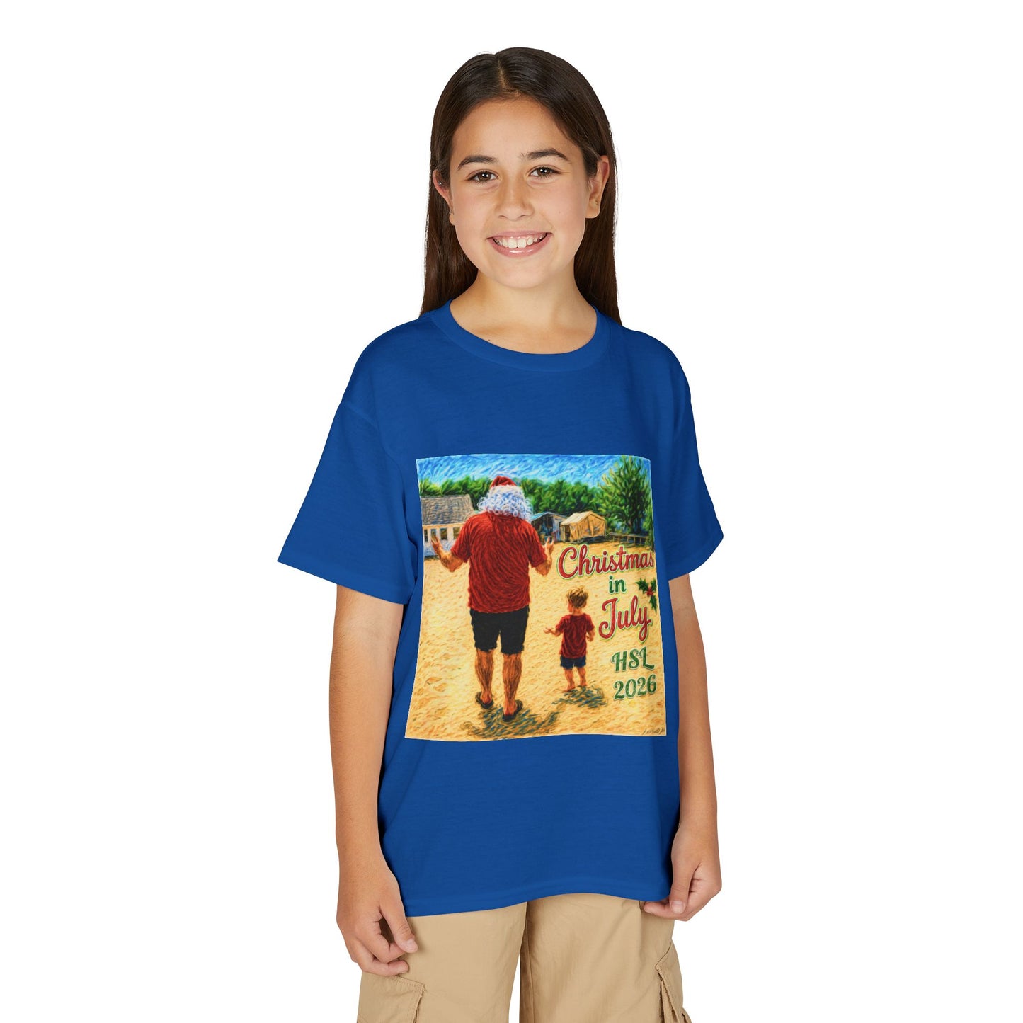 Youth T-Shirt — "Christmas in July" Beach Santa Kids Tee (HSL 2026)