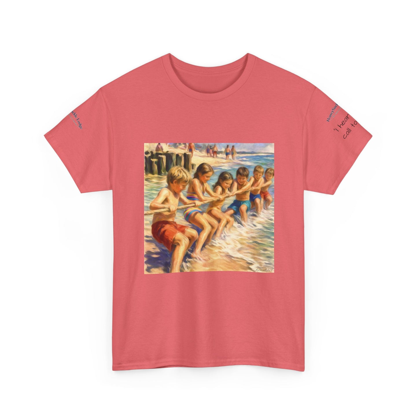 HoneySuckle Lodge Vintage Beach T-Shirt — "50+ years of fun in the sun" Retro Kids on Shore Design