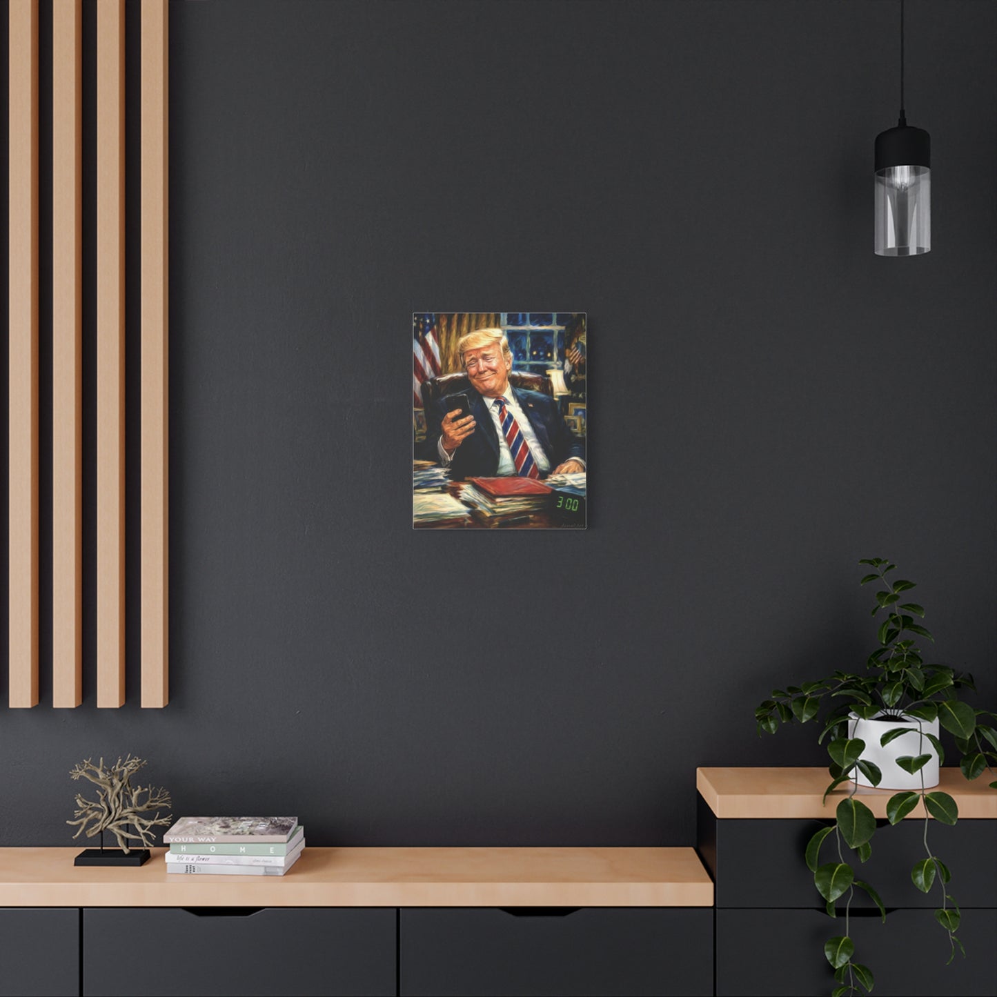 Trump Reading “Keyboard Warrior’ Memes at 3 AM— Patriotic Office Portrait Canvas—
