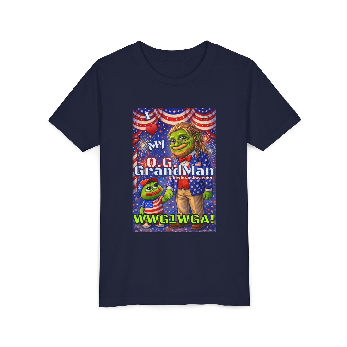 GrandMan/Grandpa Keyboard Warriors for your Littles - “I ♥️ My O.G. GrandMan" Patriotic Pepe WWG1WGA Kids T-Shirt
