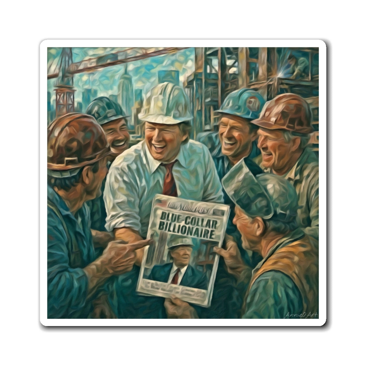 Blue-Collar Billionaire Magnet — Vintage Workers w/Trump Refrigerator Magnet