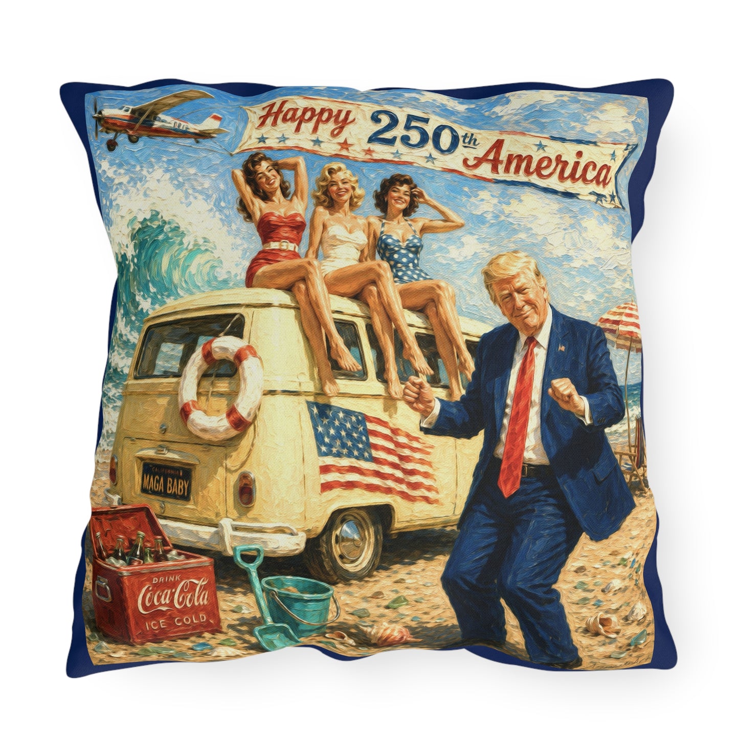 Trump Outdoor Pillow — "MAGA, Baby!" Retro Beach Design