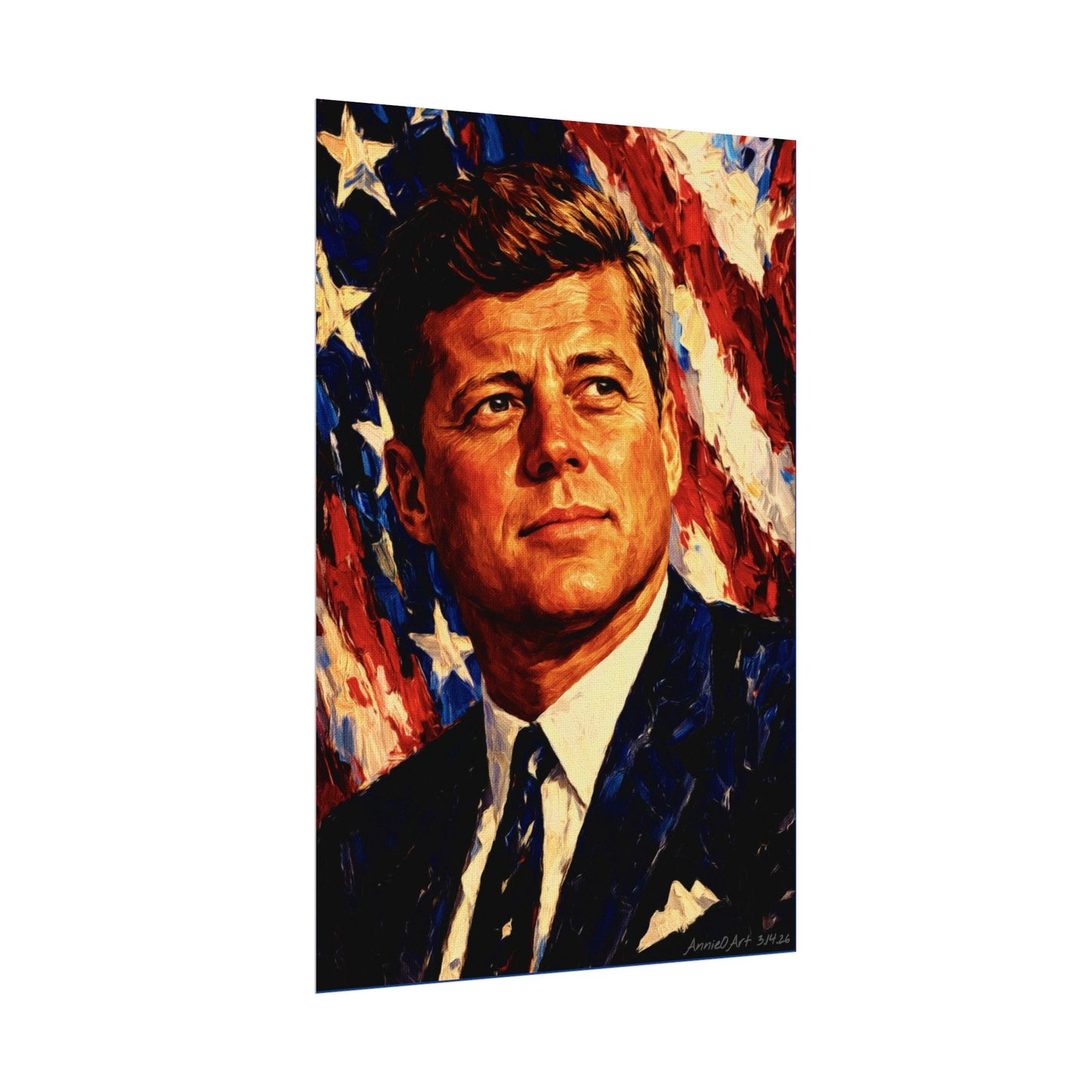 JFK Watercolor Poster — Patriotic Textured Matte Print