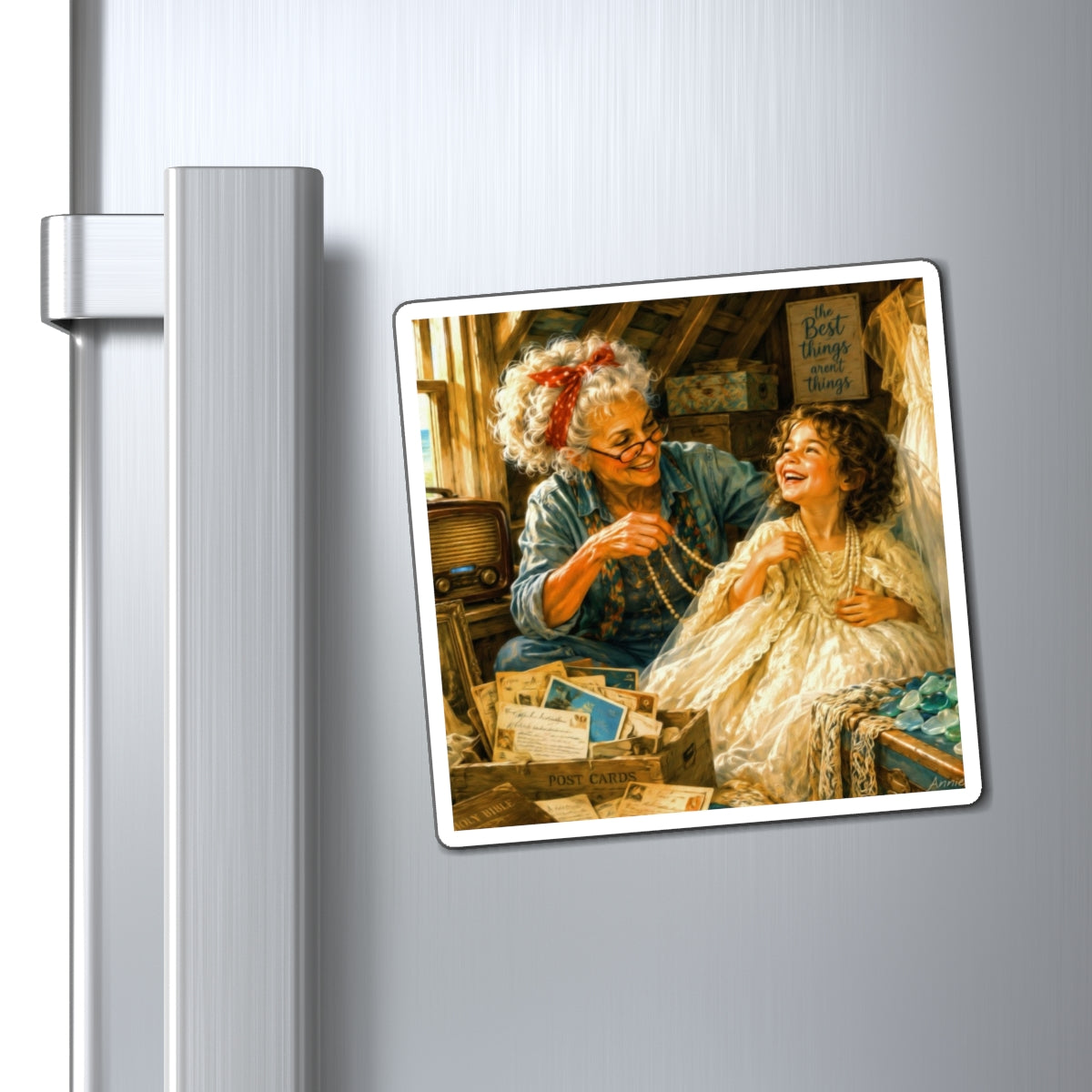 Grandmother and Granddaughter Keepsake Kid Level Magnet — Vintage Family Memory Refrigerator Magnet