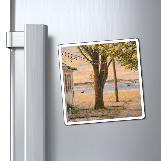 Coastal Sunset Refrigerator Magnet — Nautical Beach Scene Art