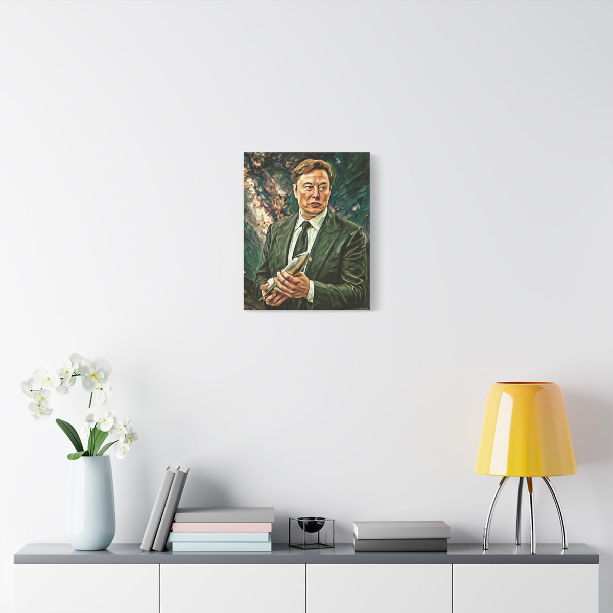 Elon Musk Holding Rocket, Oil-Paint Effect Canvas