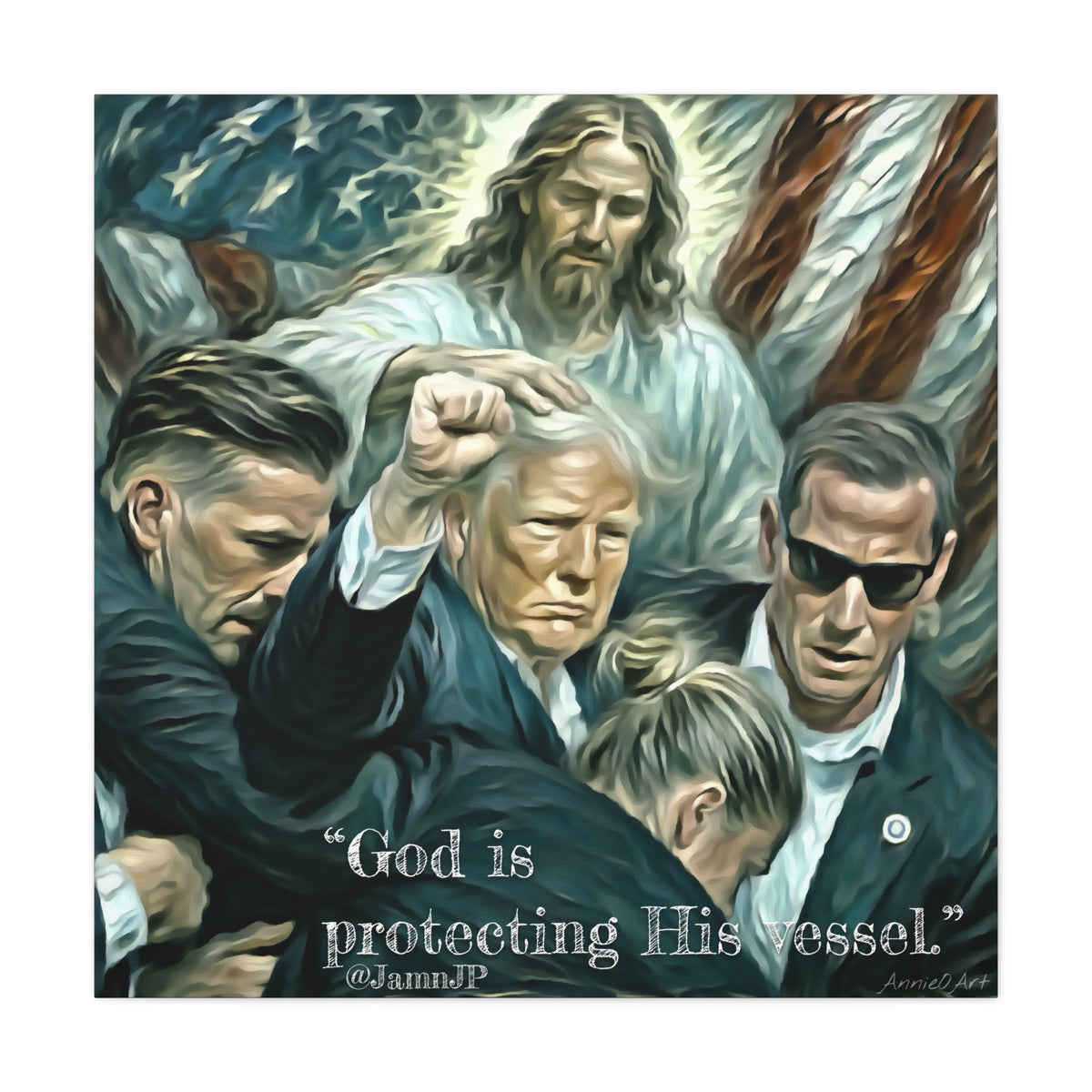Jesus Blessing Trump— Patriotic Canvas Art — "God Is Protecting His Vessel"