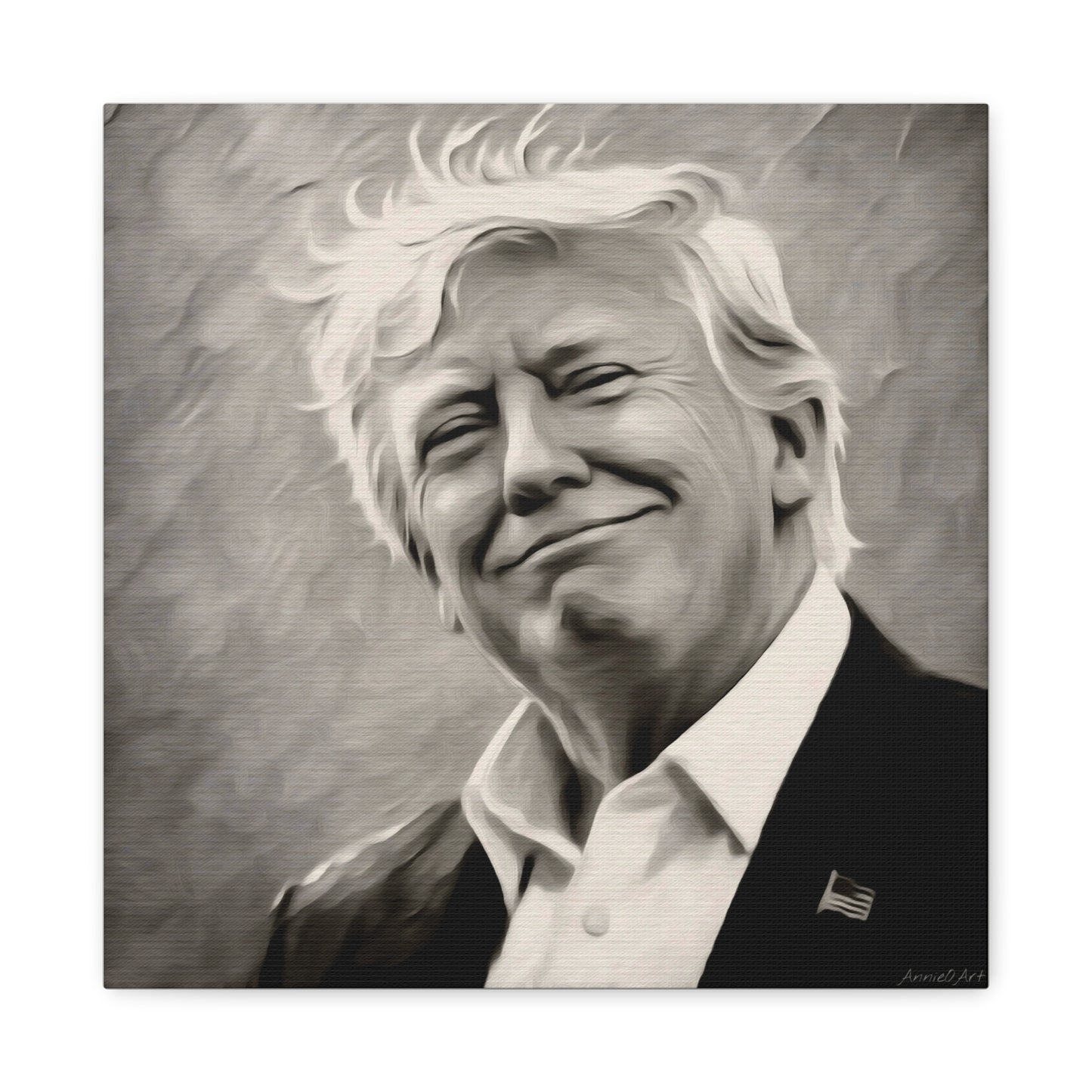Trump Portrait B&W-Canvas Monochrome Oil-Style Wall Art