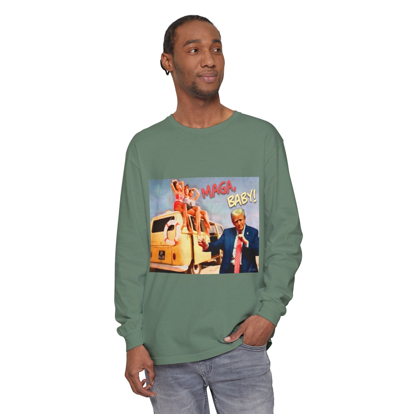 Being MAGA everywhere! Vintage Political Graphic Long Sleeve Tee — "MAGA Baby!" Design