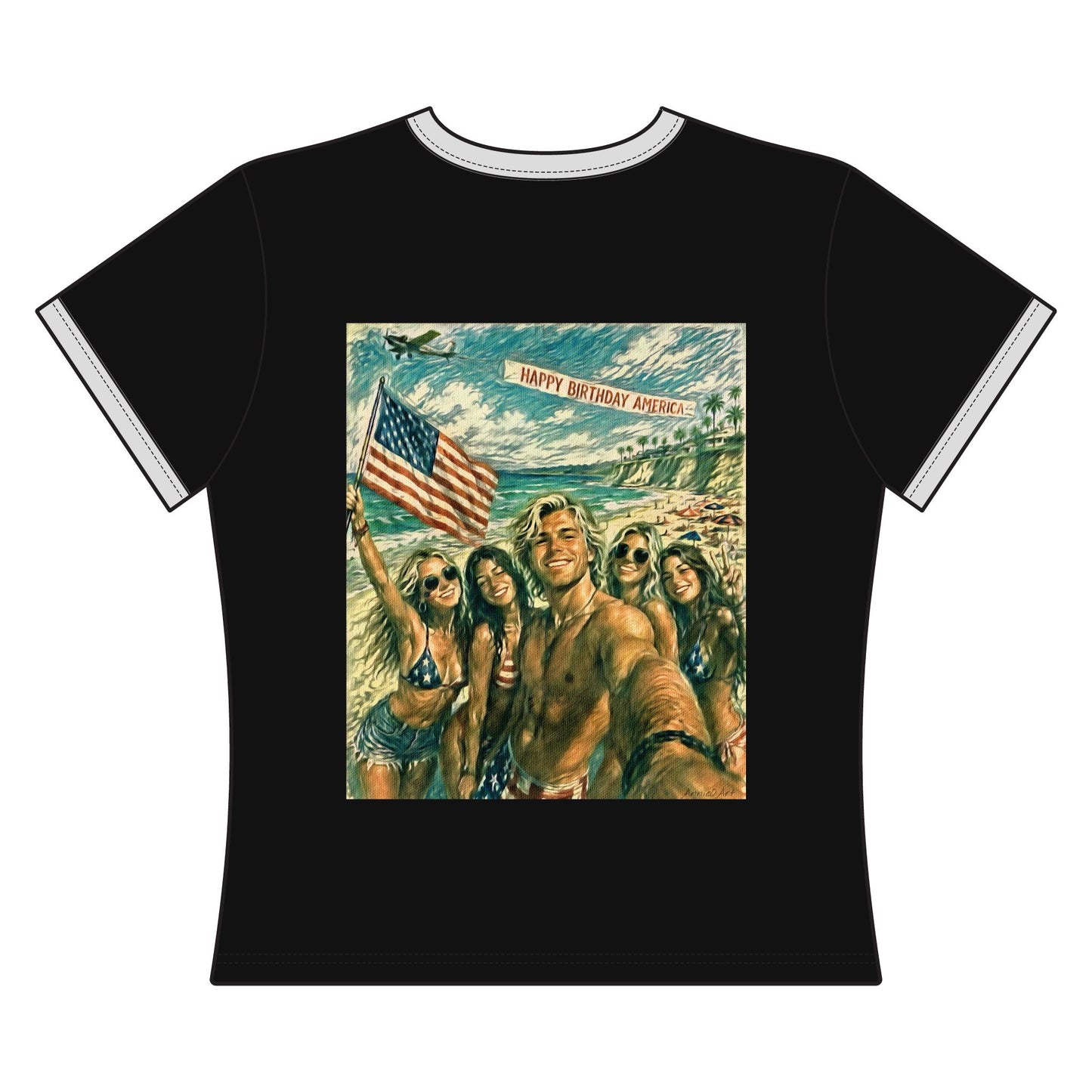Happy Birthday America Cropped Ringer Tee – Patriotic 4th of July Graphic Shirt