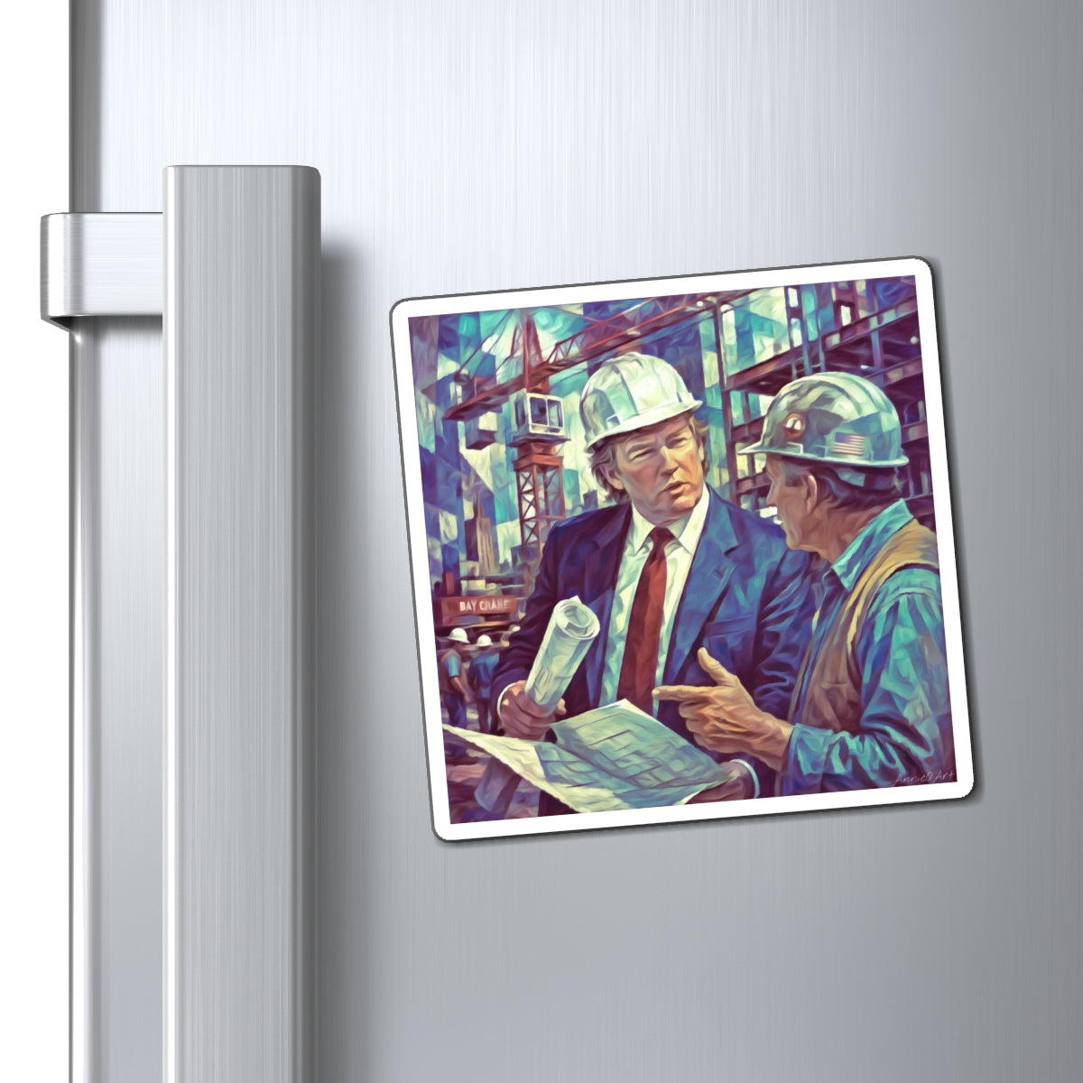 Trump ‘Builder-in-Chief’ Magnet — Vintage Hard Hat Workers Artwork