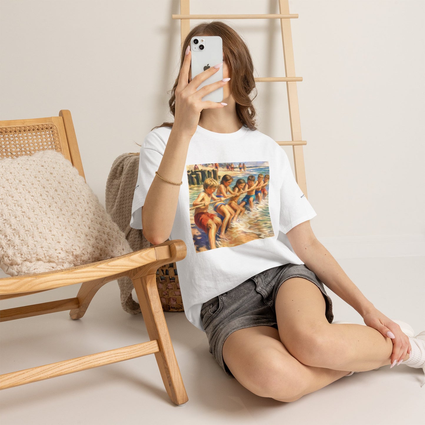 Honeysuckle Lodge Vintage Beach Print tee shirt front/back ("Honeysuckle Lodge - 50+ years of fun in the sun")