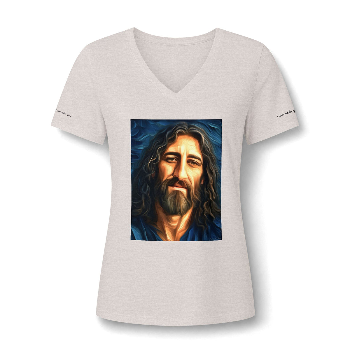 Women's V-Neck Tee — Stylized Jesus Portrait Graphic Tee