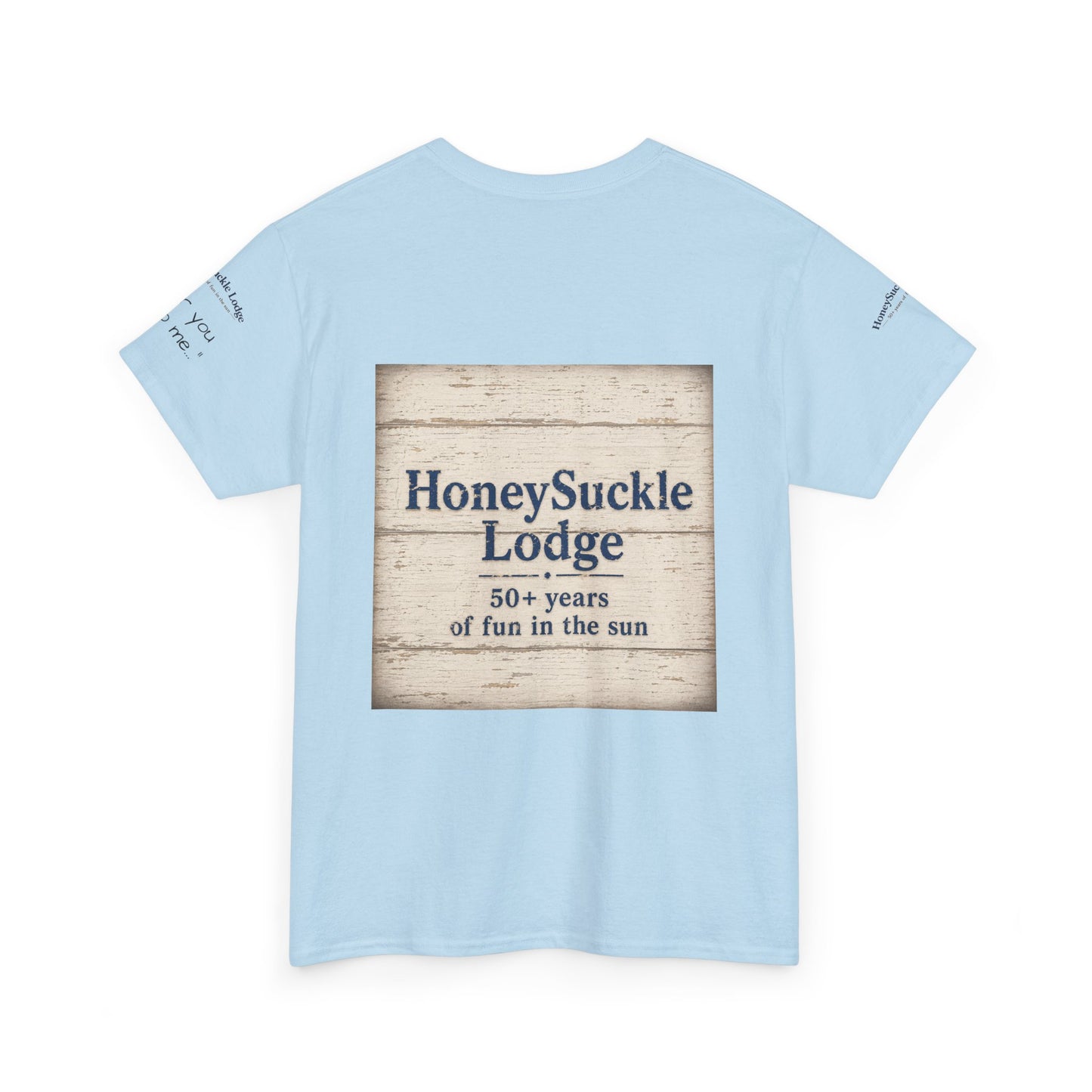 HoneySuckle Lodge Vintage Beach T-Shirt — "50+ years of fun in the sun" Retro Kids on Shore Design