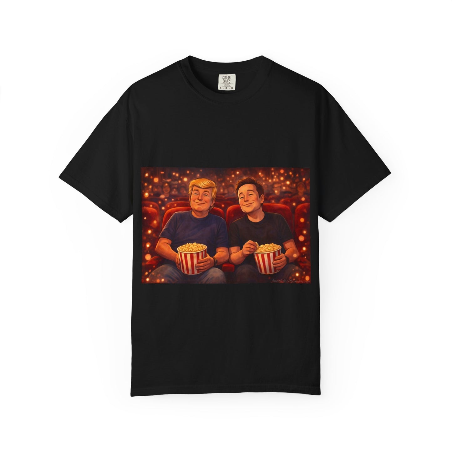 Trump & Elon—Movie Night Popcorn Tee — Cozy Cinematic Graphic T-Shirt