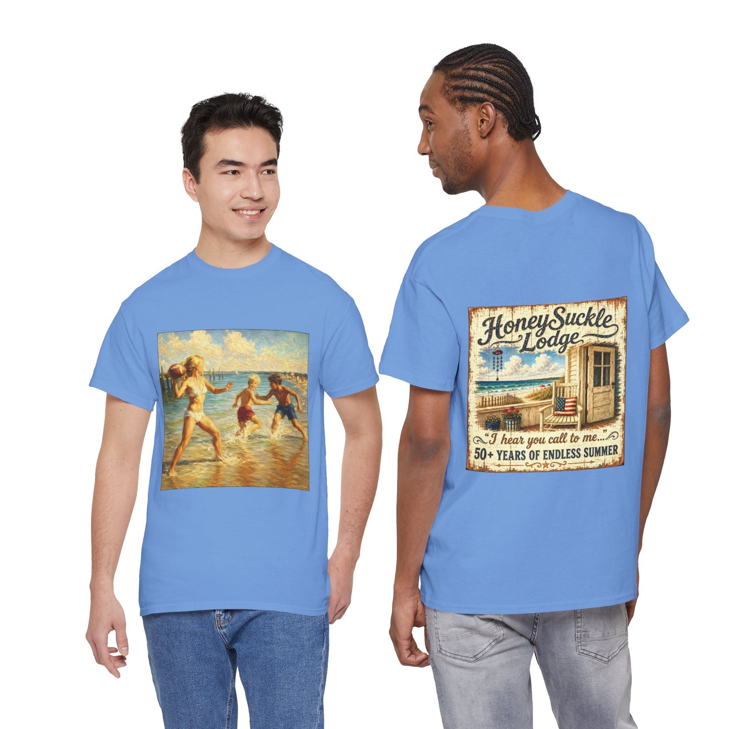 Vintage Beach T‑Shirt — 'Honeysuckle Lodge: 50+ Years of Endless Summer' Retro Seaside Tee