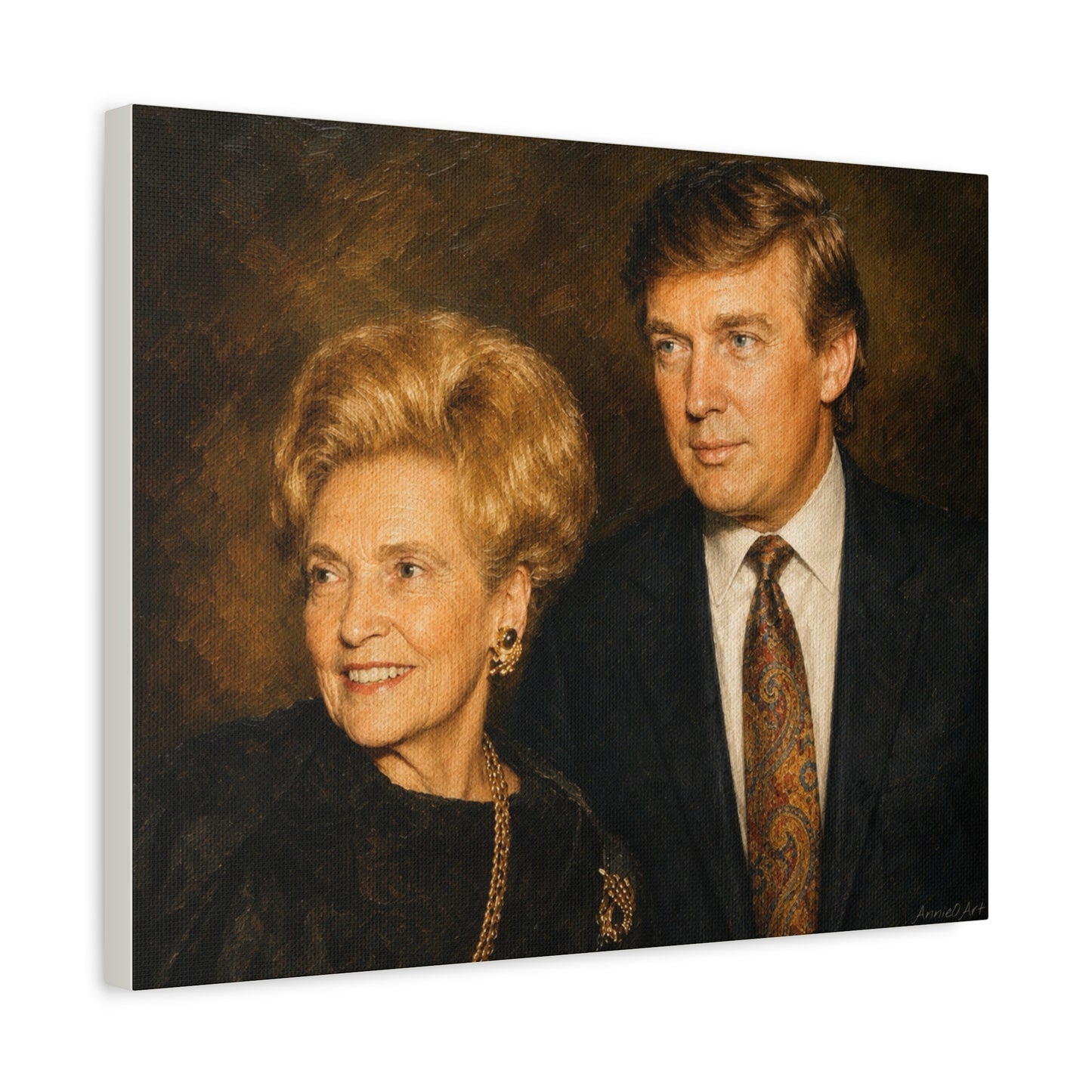 Trump with his Mom—Vintage Portrait Canvas Print — Classic Stretched Matte Wall Art