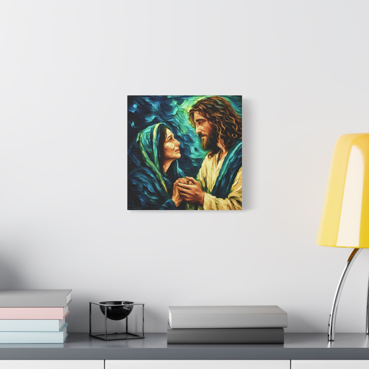 Jesus Comforting Mother Mary—Matte Canvas Wall Art