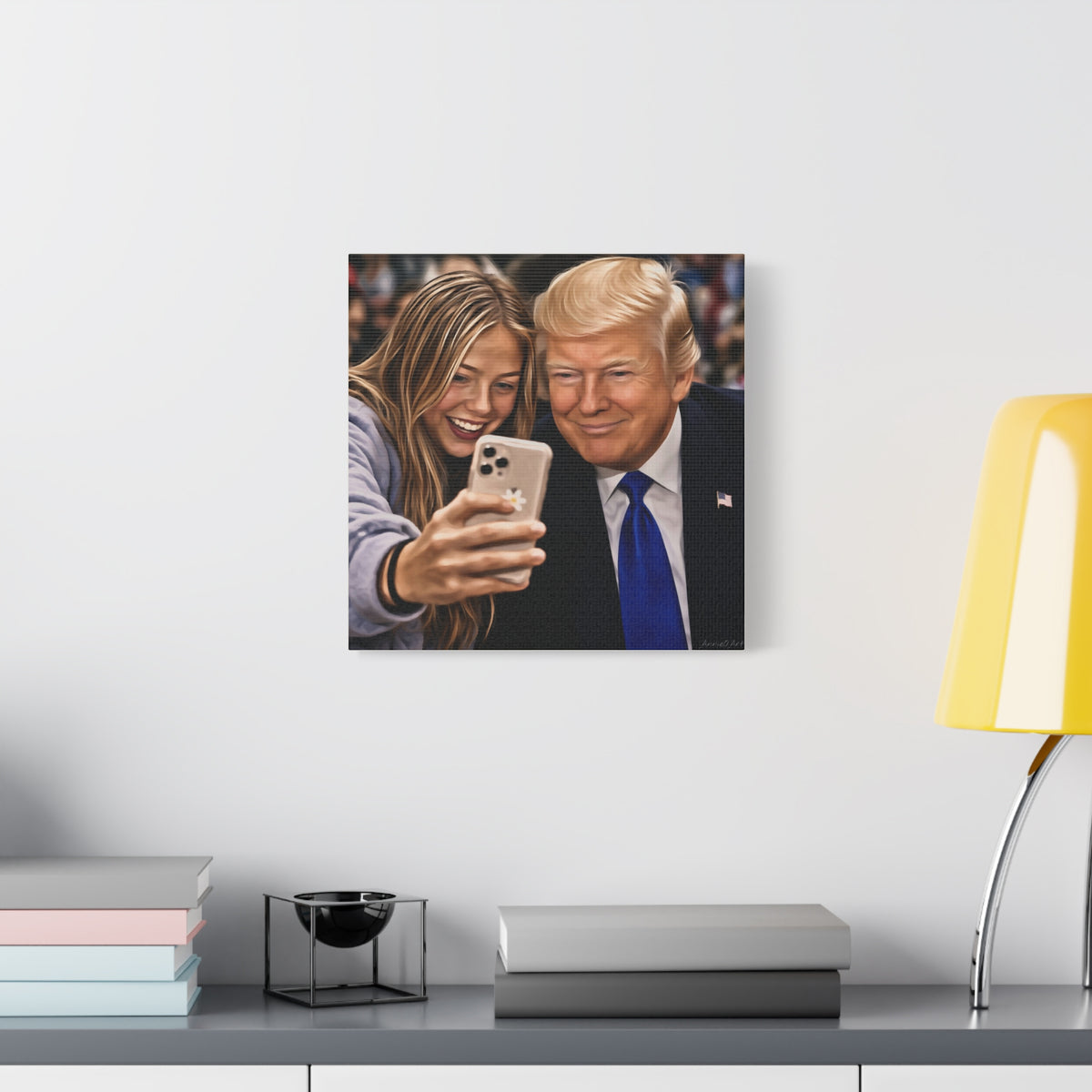 Trump Figure Selfie Matte Canvas Print