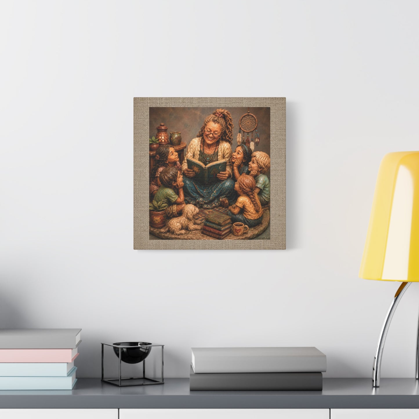 Storytime Grandma Canvas Wall Art — Grandma Reading to Children Matte Stretched Canvas