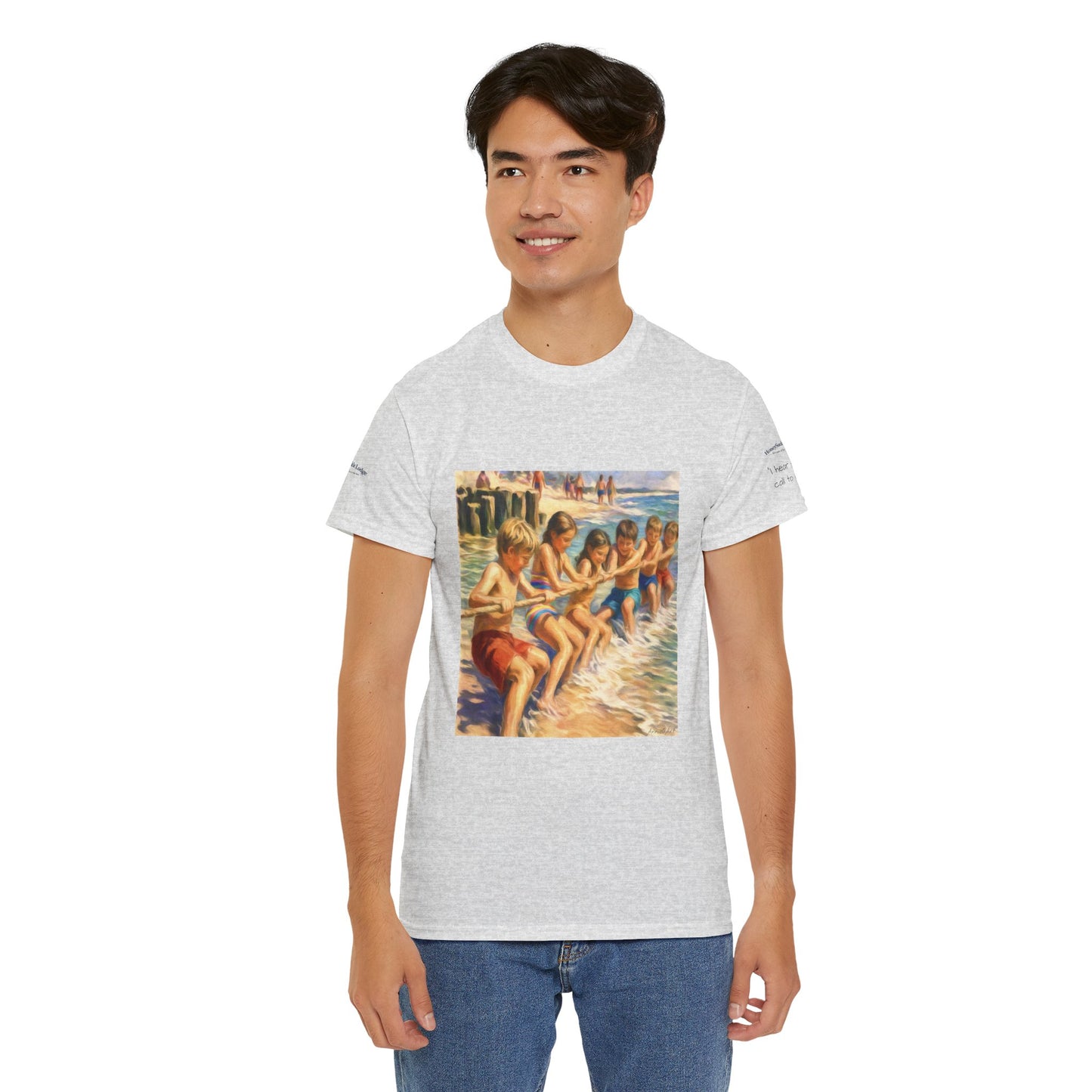 HoneySuckle Lodge Vintage Beach T-Shirt — "50+ years of fun in the sun" Retro Kids on Shore Design