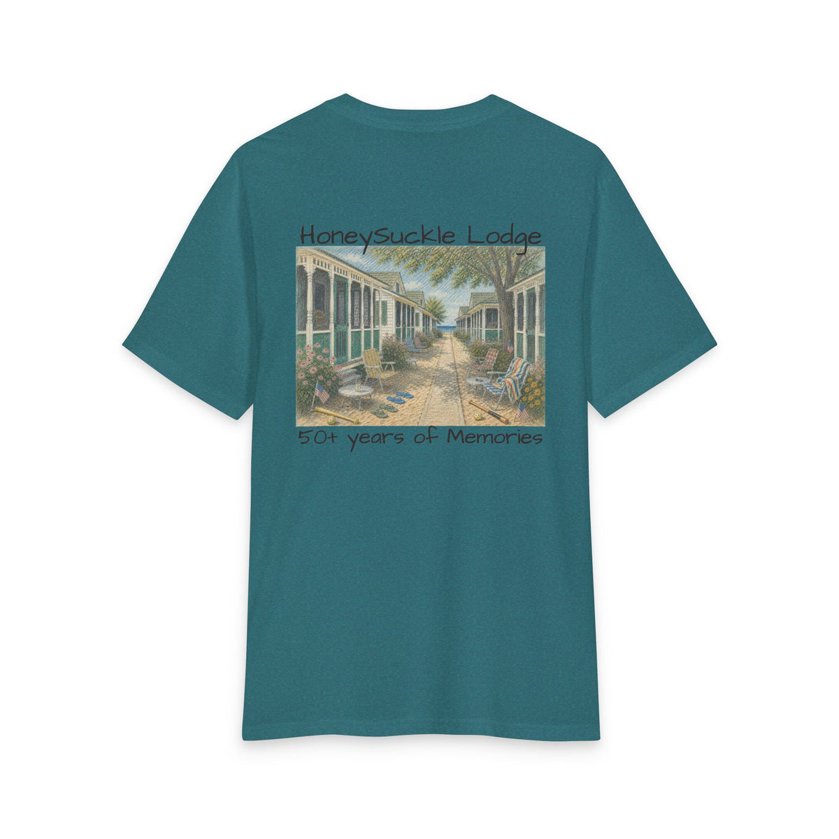 Vintage Americana Distressed Tee – "Happy 250th America!" Honeysuckle Lodge Souvenir T-Shirt