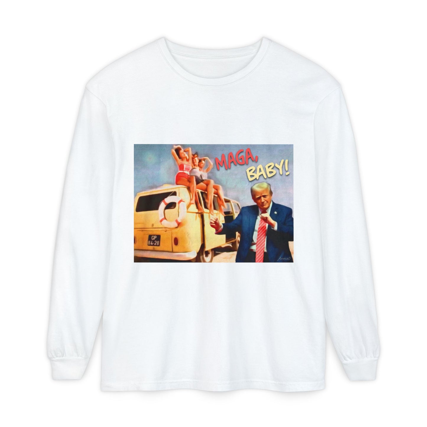 Being MAGA everywhere! Vintage Political Graphic Long Sleeve Tee — "MAGA Baby!" Design