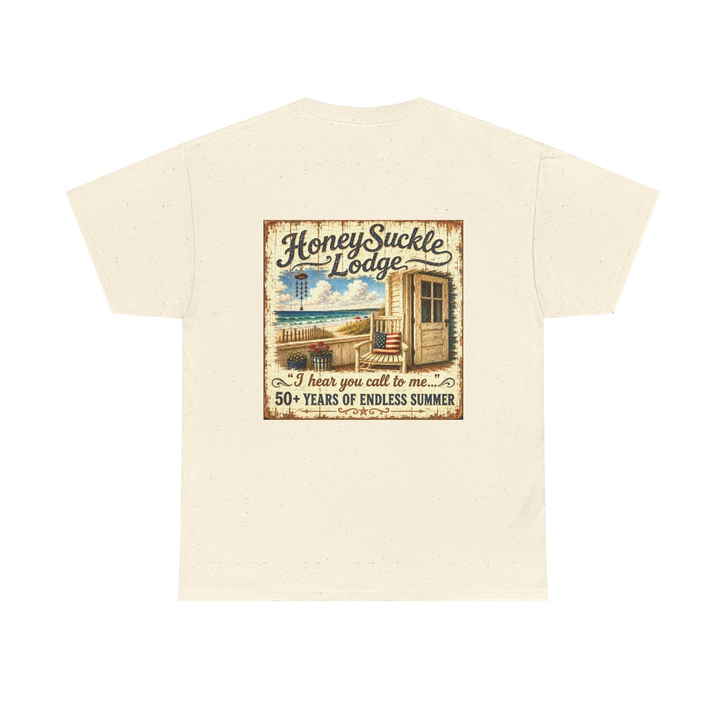 Vintage Beach T‑Shirt — 'Honeysuckle Lodge: 50+ Years of Endless Summer' Retro Seaside Tee