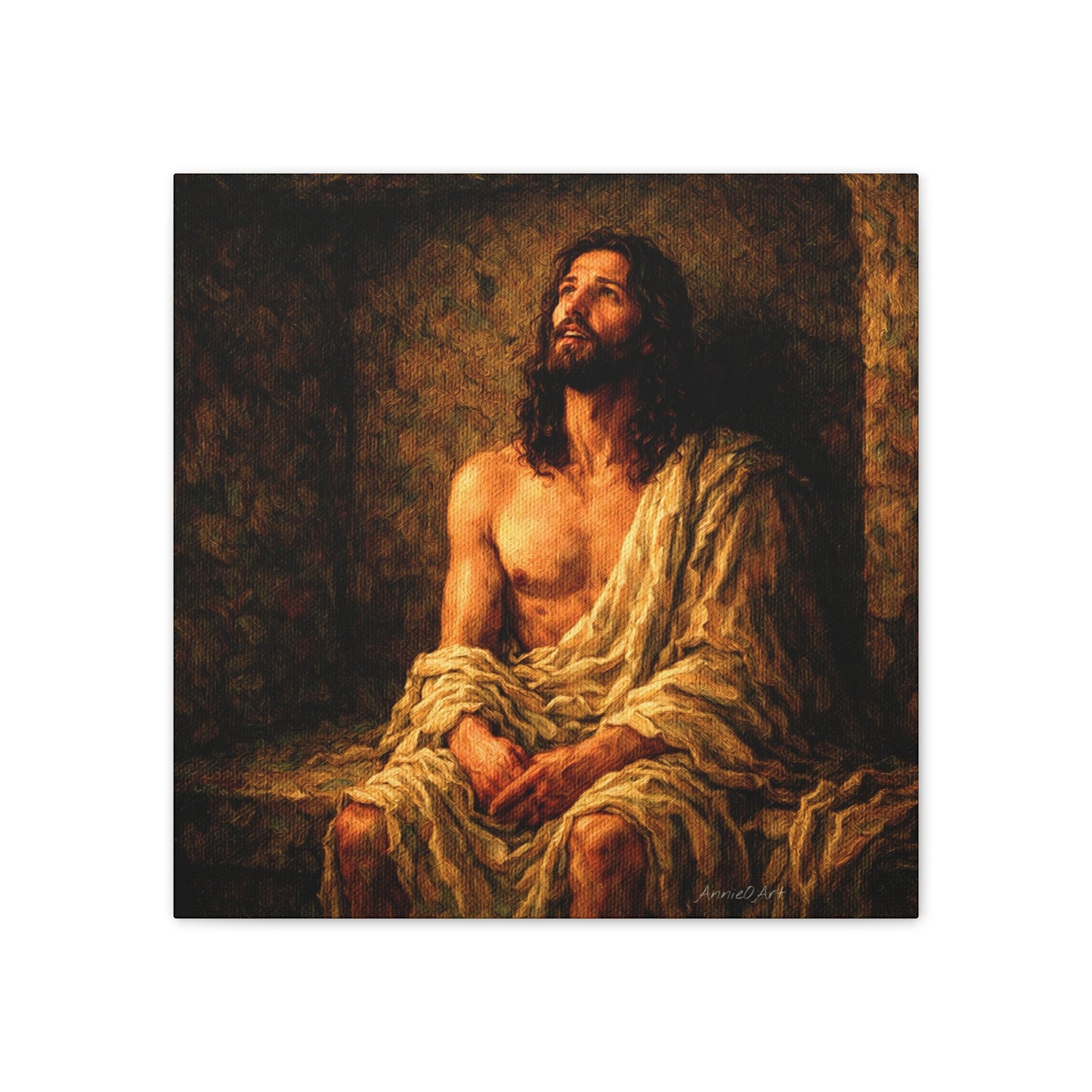 Jesus in Thanksgiving Prayer ‘Resurrection Day’ Canvas Stretched Wall Art — Religious Christian Home Decor