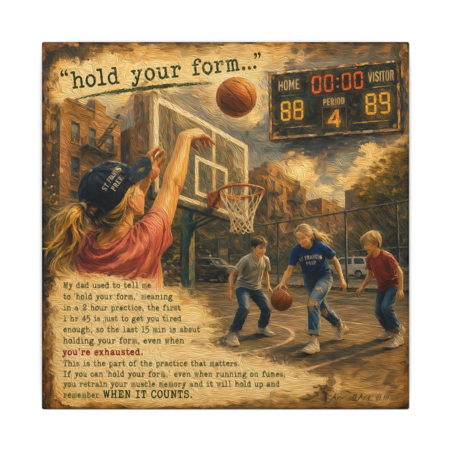 ‘Hold Your Form’—Basketball Canvas Wall Art — 'Practice That Matters' Vintage Court Scene