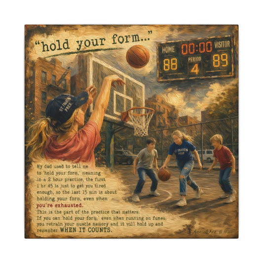 ‘Hold Your Form’—Basketball Canvas Wall Art — 'Practice That Matters' Vintage Court Scene